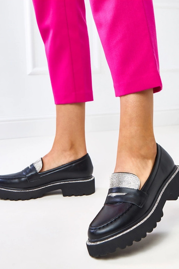 Mocassins noirs pour femmes avec zircon « Kejti » 2