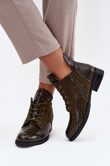 avec effet vernis Bottes pour femmes Avec des décorations Tłoczeniem réchauffer Vinceza 16477 couleur kaki