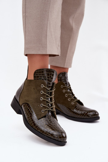 avec effet vernis Bottes pour femmes Avec des décorations Tłoczeniem réchauffer Vinceza 16477 couleur kaki 2