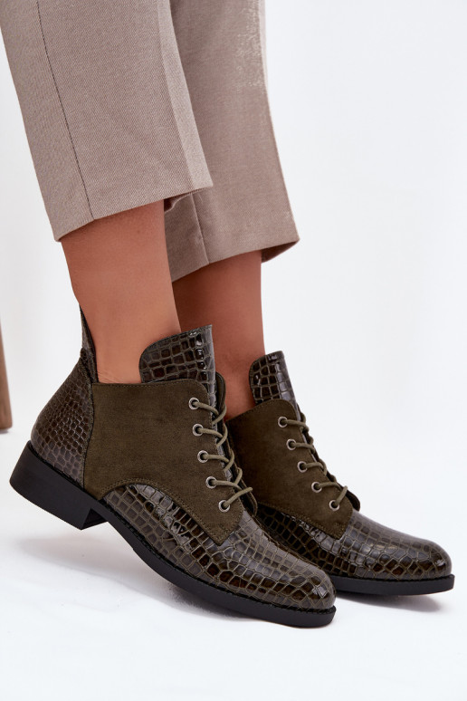 avec effet vernis Bottes pour femmes Avec des décorations Tłoczeniem réchauffer Vinceza 16477 couleur kaki