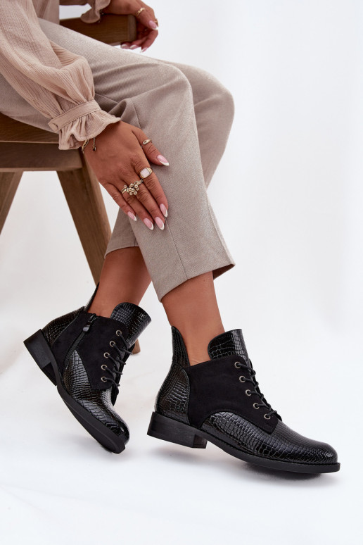 avec effet vernis Bottes pour femmes Avec des décorations Tłoczeniem réchauffer Vinceza 16477 couleur noire