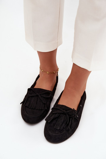 Mocassins pour femmes avec franges et nœud Olivianne couleur noire