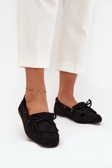 Mocassins pour femmes avec franges et nœud Olivianne couleur noire 2