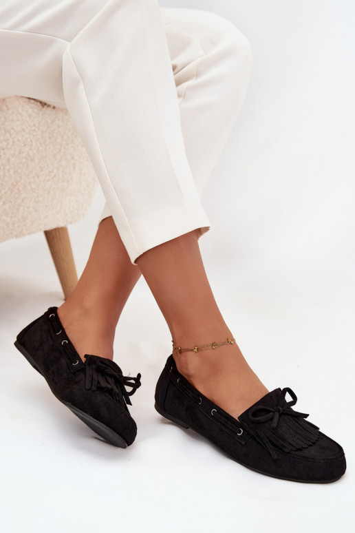 mocassins pour femmes avec des franges I Kokardką couleur noire Olivianne mocassins pour femmes avec des franges I Kokardką couleur noire Olivianne