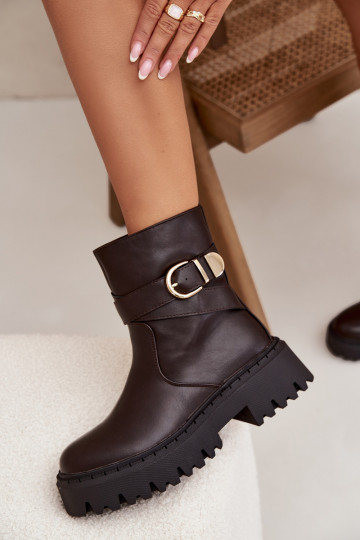 réchauffer Bottes pour femmes avec boucles dorées CzekoladoÀe Elanore