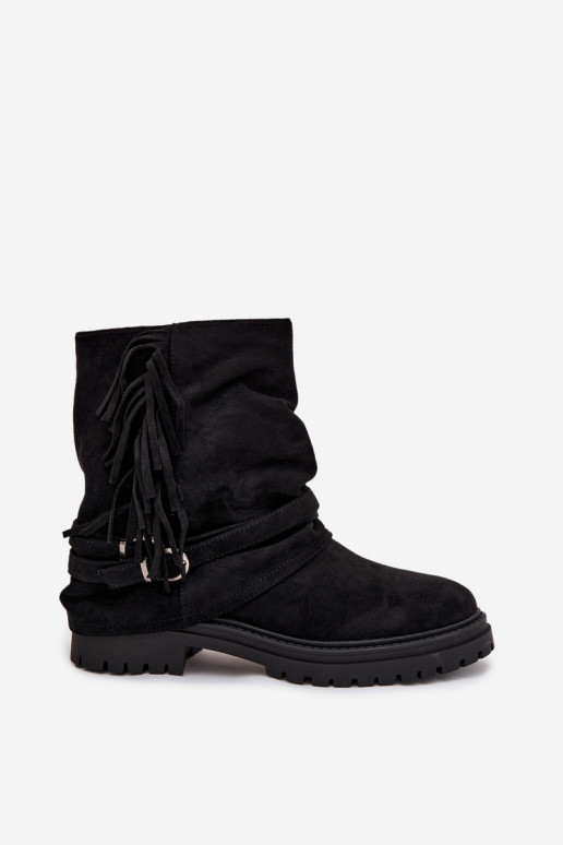réchauffer Bottes pour femmes avec des franges I Klarami avec des talons larges couleur noire Helianne réchauffer Bottes pour femmes avec des franges I Klarami avec des talons larges couleur noire Helianne