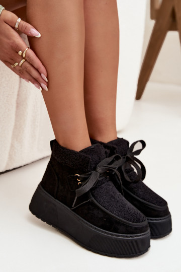 Bottes de neige Féminin avec une plateforme avec un manteau de fourrure couleur noire Florivelle