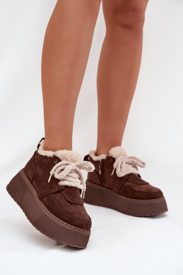 Bottes de neige Féminin avec une plateforme avec un manteau de fourrure Typu Baranek marron Luma 2