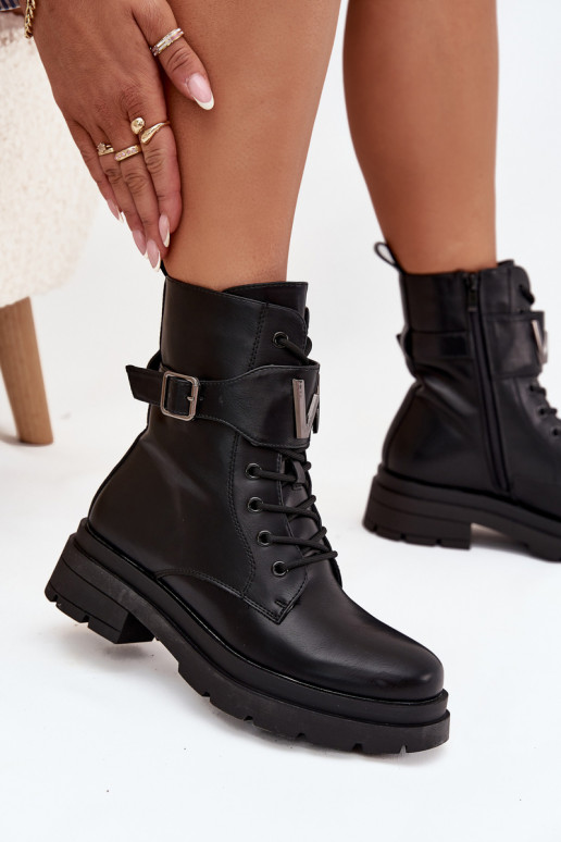 Bottines de travail Féminin Eko Peau avec des talons décorés couleur noire Ylianne