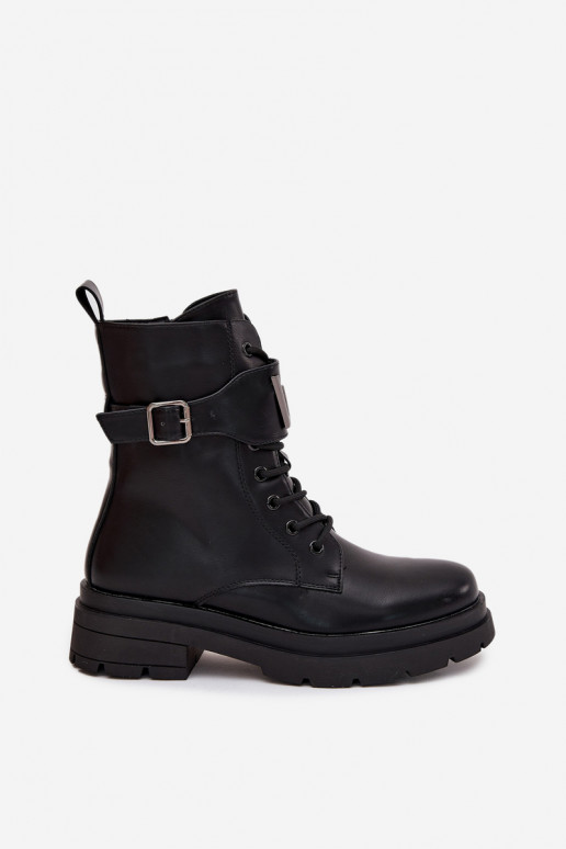 Bottines de travail Féminin Eko Peau avec des talons décorés couleur noire Ylianne