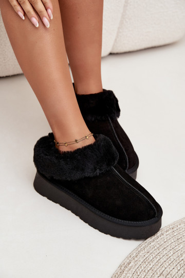 Bottes à neige en cuir suédé pour femmes avec fourrure noires Mivelle