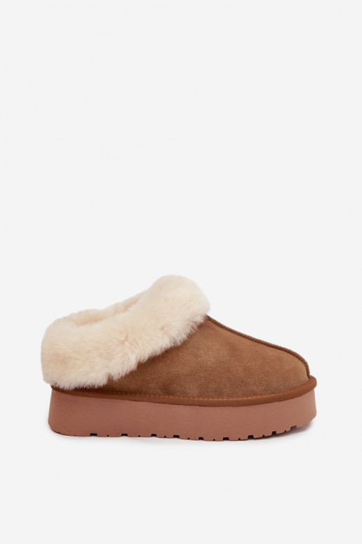 Peau en daim Bottes de neige Féminin avec un manteau de fourrure marron Mivelle