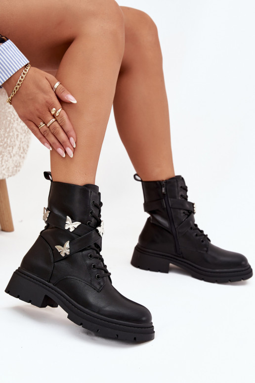 réchauffer Bottines de travail avec des sangles I couleur argentmi Przypinkami couleur noire Kaelina réchauffer Bottines de travail avec des sangles I couleur argentmi Przypinkami couleur noire Kaelina