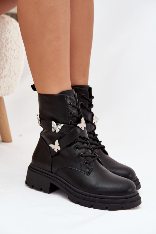 réchauffer Bottines de travail avec des sangles I couleur argentmi Przypinkami couleur noire Kaelina réchauffer Bottines de travail avec des sangles I couleur argentmi Przypinkami couleur noire Kaelina