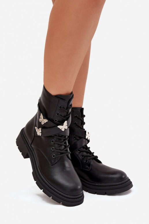 réchauffer Bottines de travail avec des sangles I couleur argentmi Przypinkami couleur noire Kaelina réchauffer Bottines de travail avec des sangles I couleur argentmi Przypinkami couleur noire Kaelina