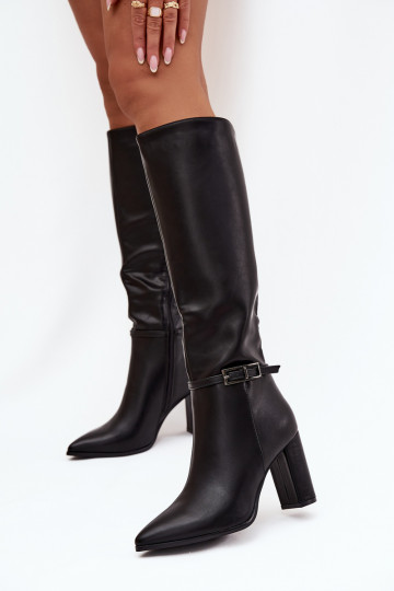 Bottes chaudes avec des talons avec boucles couleur noire Fionelle 2