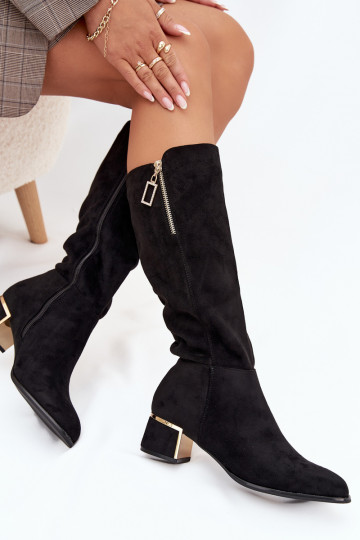 bottes pour femmes avec des talonsen daim écologiqueu couleur noire Lyvienne