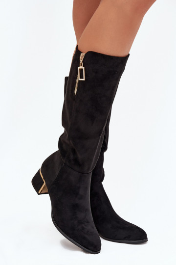 bottes pour femmes avec des talonsen daim écologiqueu couleur noire Lyvienne 2