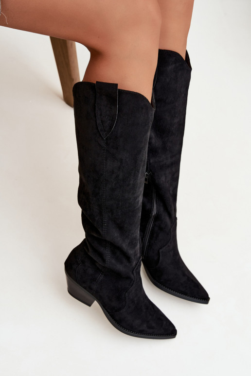 réchauffer bottes style coÀ-boy avec des talonsen daim écologiqueu couleur noire Jovianne réchauffer bottes style coÀ-boy avec des talonsen daim écologiqueu couleur noire Jovianne