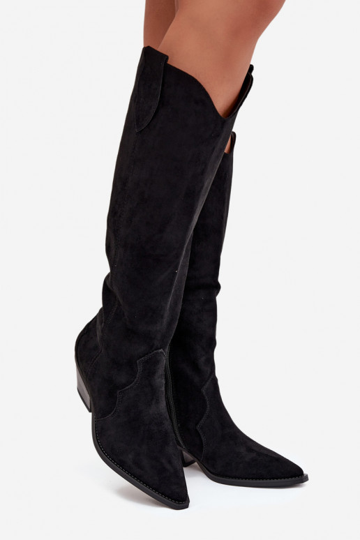 réchauffer bottes style coÀ-boy avec des talonsen daim écologiqueu couleur noire Jovianne réchauffer bottes style coÀ-boy avec des talonsen daim écologiqueu couleur noire Jovianne
