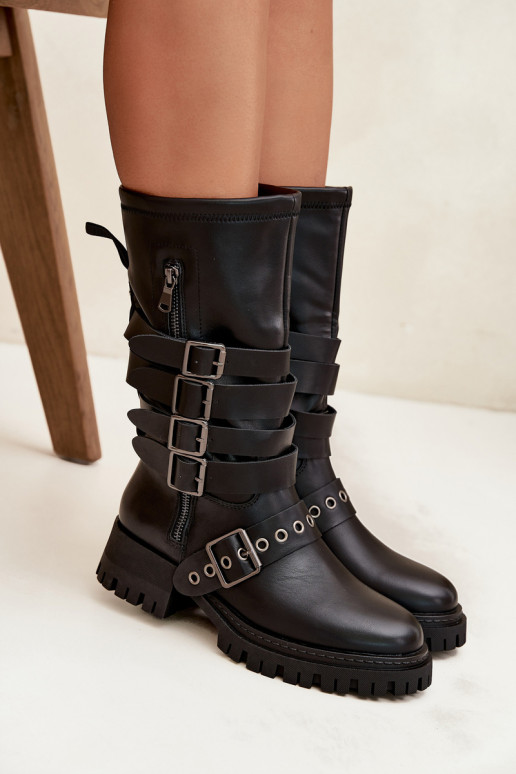 réchauffer bottes pour femmes avec des bandes I avec bouclesmi couleur noire Ivaline réchauffer bottes pour femmes avec des bandes I avec bouclesmi couleur noire Ivaline