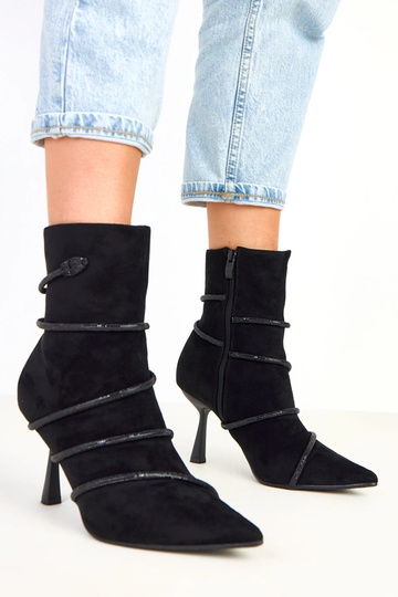 Bottines noires à talon ornées de zirconiums Nethe