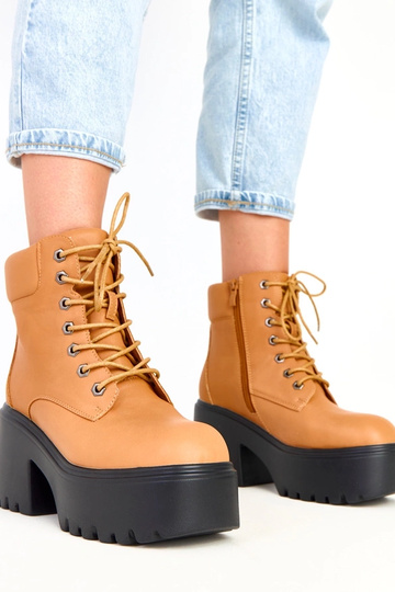 Bottines marron à talon massif et plateforme Janja