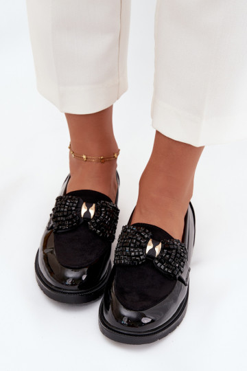 Mocassins vernis pour femmes avec nœuds S.Barski HY51-319 noires