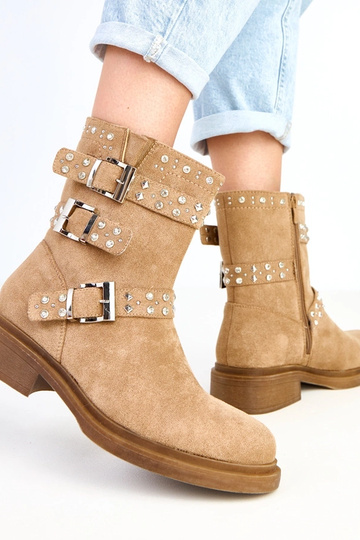 Bottes brunes avec zirconiums à petit talon Brosca