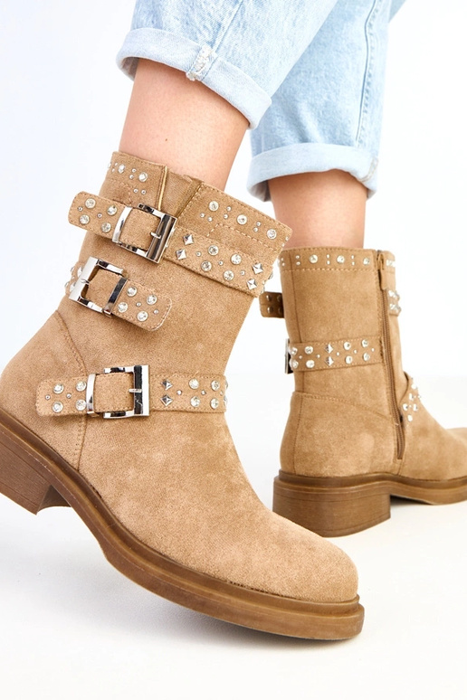 Bottes brunes avec zirconiums à petit...