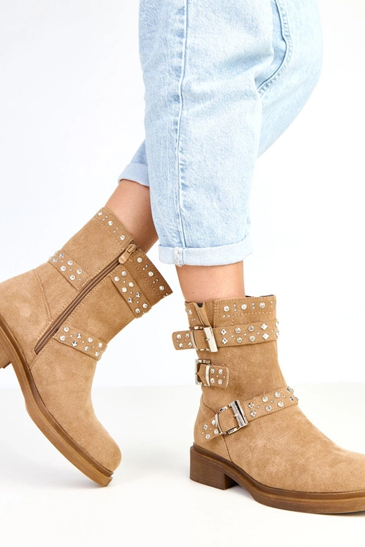 Bottes brunes avec zirconiums à petit...