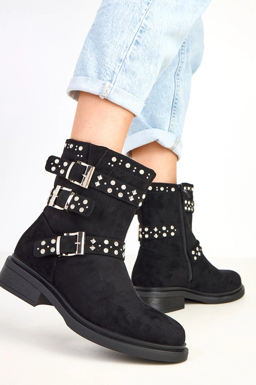 Bottes noires avec zirconiums à petit...