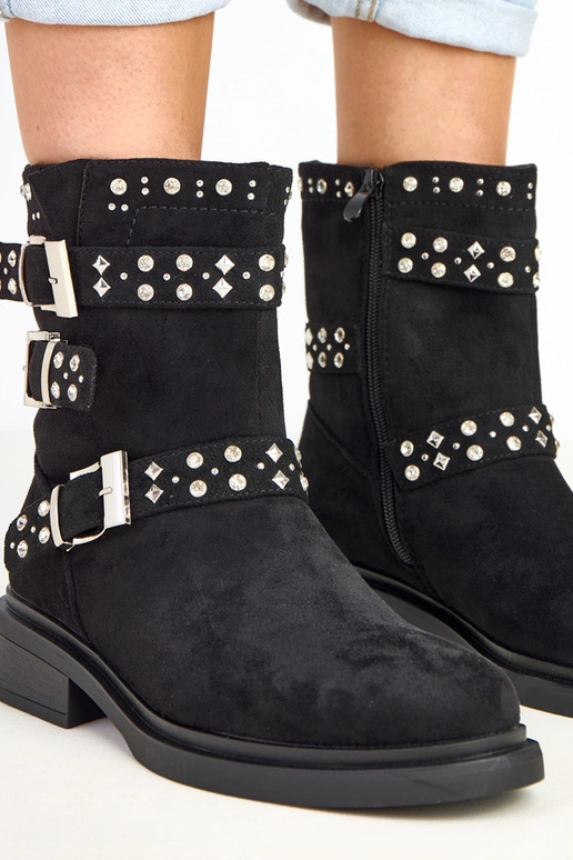 Bottes noires avec zirconiums à petit...