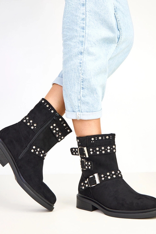 Bottes noires avec zirconiums à petit...