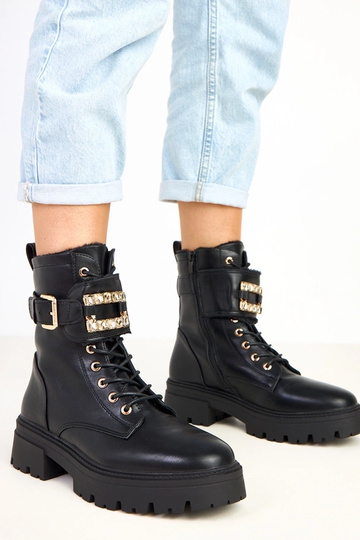 Bottes noires chaudes sur plateforme ornées de pierres Dajana