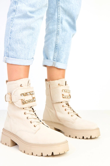 Bottes chaudes couleur sable sur plateforme ornées de pierres Dajana
