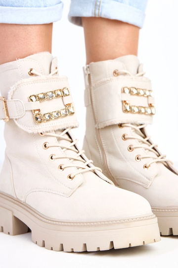 Bottes chaudes couleur sable sur plateforme ornées de pierres Dajana 2
