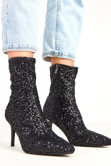 Bottes noires avec finition pailletée à talon haut Venda