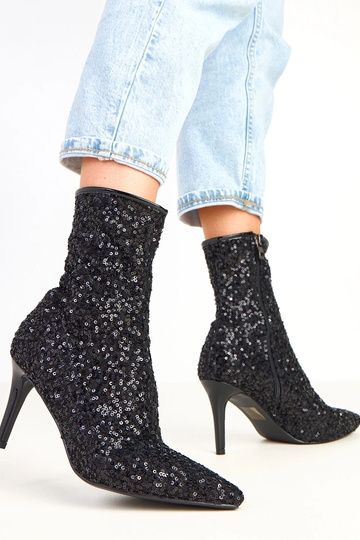 Bottes noires avec finition pailletée à talon haut Venda 2