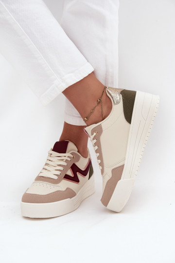 Baskets de style sportif pour femmes avec plateforme et détails dorés, couleur sable, Zalvra 2
