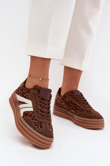 Chaussures modèle baskets Féminin avec une plateforme avec des motifs en fourrure de léopard marron Skye