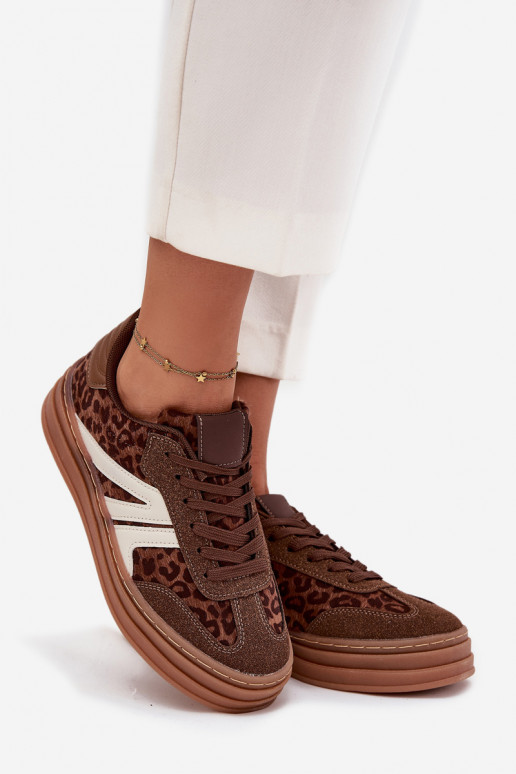 Chaussures modèle baskets Féminin avec une plateforme avec des motifs en fourrure de léopard marron Skye
