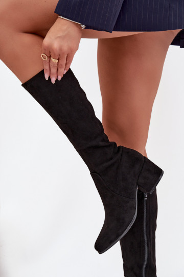 bottes pour femmes Sur un talon bas en daim écologiqueoÀe Sergio Leone KZ212 couleur noire