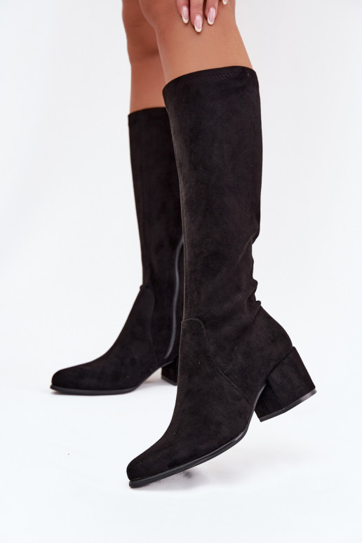 bottes pour femmes Sur un talon bas en daim écologiqueoÀe Sergio Leone KZ212 couleur noire bottes pour femmes Sur un talon bas en daim écologiqueoÀe Sergio Leone KZ212 couleur noire