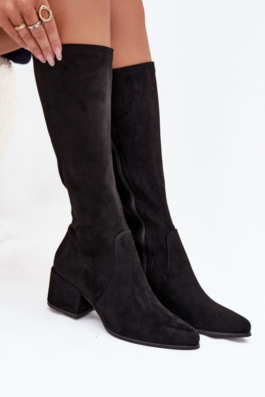 bottes pour femmes Sur un talon bas en daim écologiqueoÀe Sergio Leone KZ212 couleur noire bottes pour femmes Sur un talon bas en daim écologiqueoÀe Sergio Leone KZ212 couleur noire