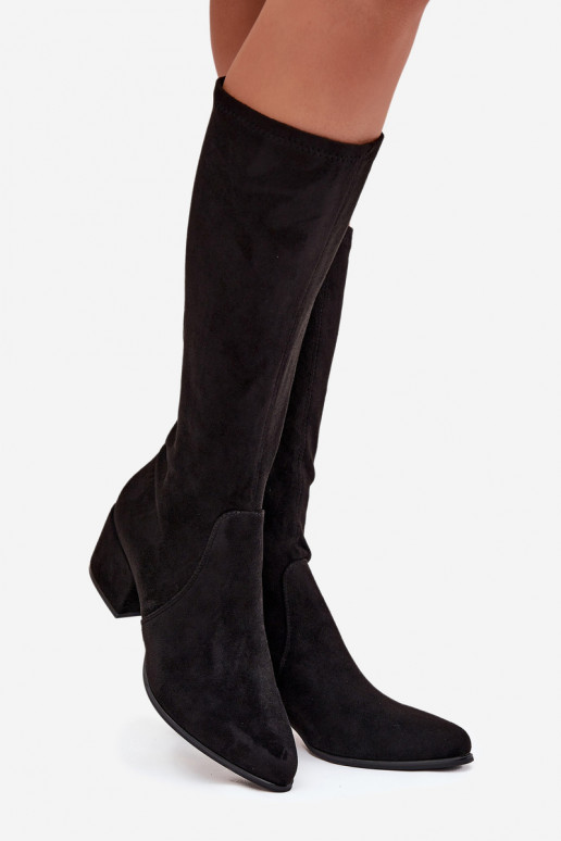 bottes pour femmes Sur un talon bas en daim écologiqueoÀe Sergio Leone KZ212 couleur noire bottes pour femmes Sur un talon bas en daim écologiqueoÀe Sergio Leone KZ212 couleur noire