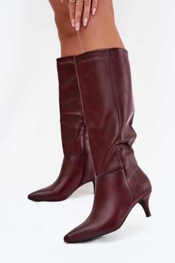 bottes pour femmes Activé Faiblej Szpilce réchauffer en cuir écologique Bourgogne Il fautrcellia 2