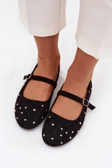 Décoré Ballerines Féminin avec des sangles couleur noire Olivisse