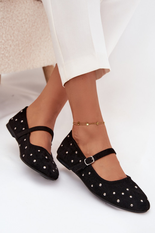 Décoré Ballerines Féminin avec des sangles couleur noire Olivisse Décoré Ballerines Féminin avec des sangles couleur noire Olivisse