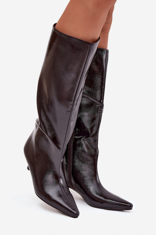 avec effet vernis bottes pour femmes Sur un talon bas Bourgogne Mireva avec effet vernis bottes pour femmes Sur un talon bas Bourgogne Mireva